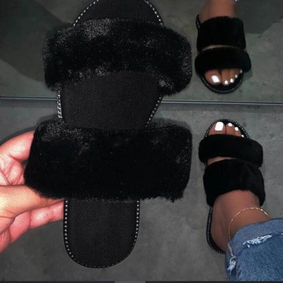 Factory explosive models popular cheap price summer flat furry sandals women slippers