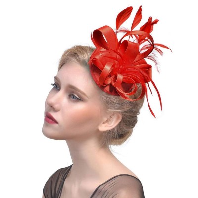 Fascinator Hat Flower Feathers Hair Clip Cocktail Tea Party Hats Bridal Mesh Net Head Accessories Kentucky Derby Headwear Women