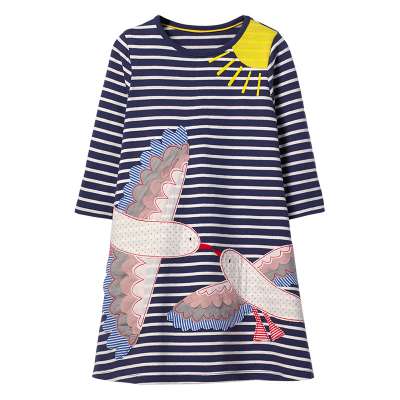 XZ Girl animal dress wholesale cotton princess dress  European and American style animal bird pattern shirt