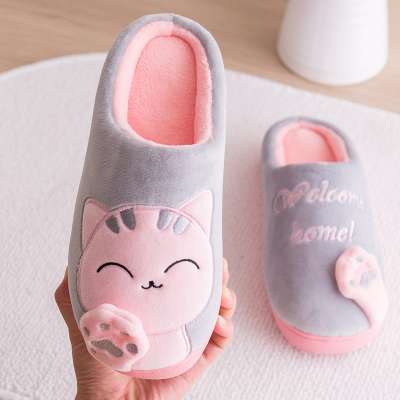 Women Home Slippers Cartoon Cat Shoes Non-slip Soft Warm House Slippers Indoor Bedroom Lovers Couples Floor Shoes