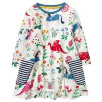 XZ children skirt wholesale  cotton princess skirt printed girl's long sleeved dress Dinosaur and flower pattern skirt