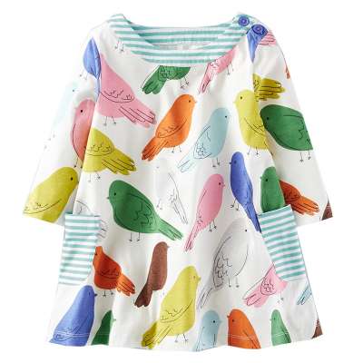 XZ Autumn new European-American style girl dress pure cotton long-sleeved children skirt small children cartoon princess skirt