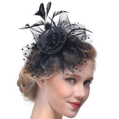 Women Fascinator Hat Flower Feathers Clip Cocktail Party Headwear Hats