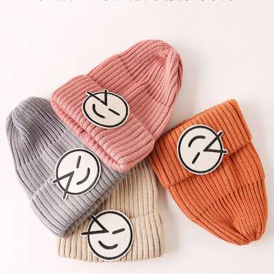 XZ Autumn and winter new baby hat knitted smiley children's wool hat wild baby cute winter hat